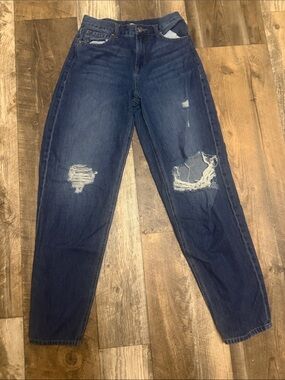 Fashion Nova Dark Blue Distressed Boyfriend Jeans